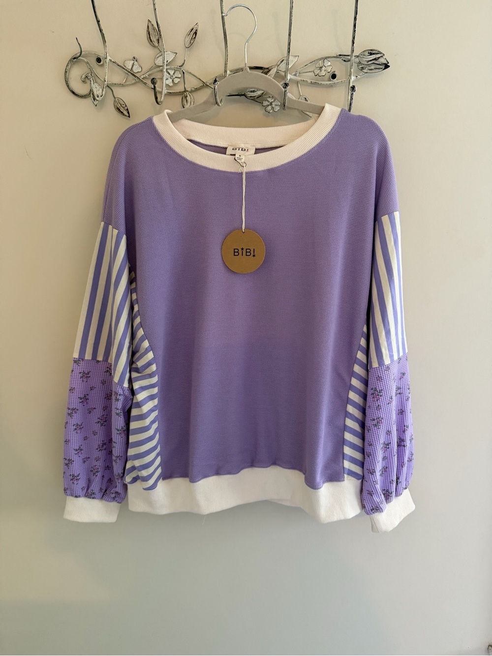 BiBi Lightweight Lavender Mixed Media  Sweatshirt - Picture 4 of 5
